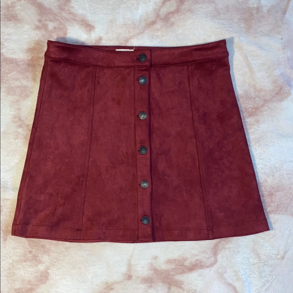 Sky And Sparrow Women's Burgundy Faux Suede Button-Front Skirt